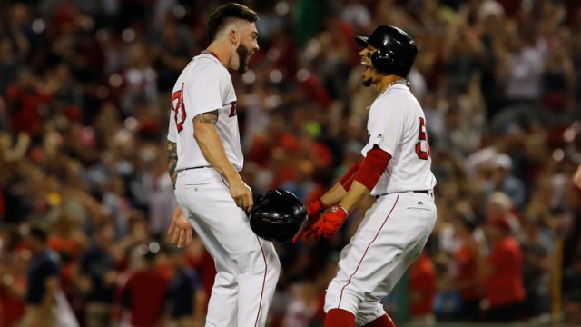 Boston Red Sox Catcher Blake Swihart And Right Fielder Mookie Betts