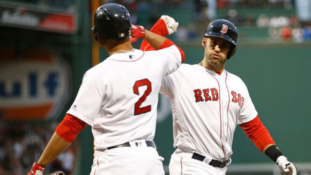 Boston Red Sox outfielder J.D. Martinez and shortstop Xander Bogaerts