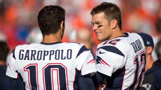 San Francisco 49ers quarterback Jimmy Garoppolo and New England Patriots quarterback Tom Brady