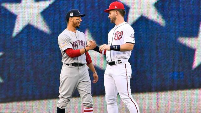 Boston Red Sox outfielder Mookie Betts and Washington Nationals outfielder Bryce Harper