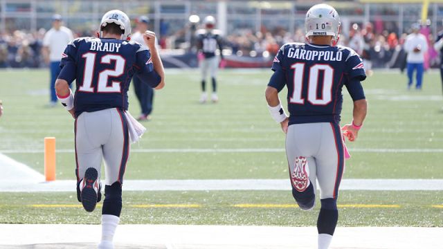 New England Patriots quarterback Tom Brady and San Francisco 49ers quarterback Jimmy Garoppolo
