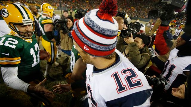 Green Bay Packers quarterback Aaron Rodgers and New England Patriots quarterback Tom Brady