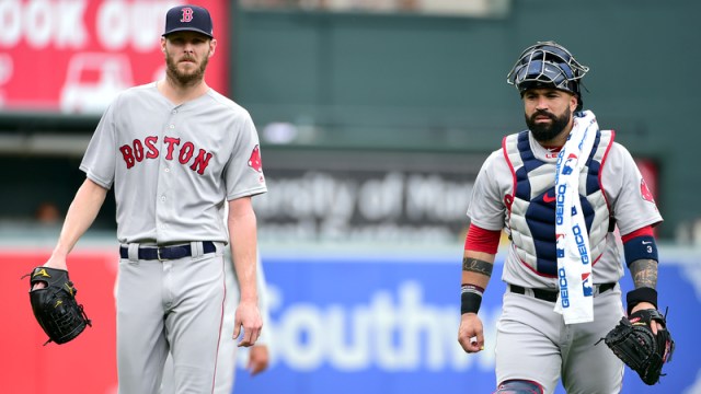 Boston Red Sox Starting Pitcher Chris Sale And Catcher Sandy Leon