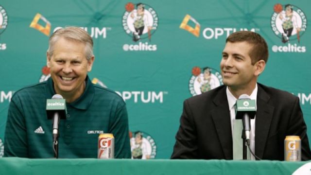 Boston Celtics president of basketball operations Danny Ainge and head coach Brad Stevens
