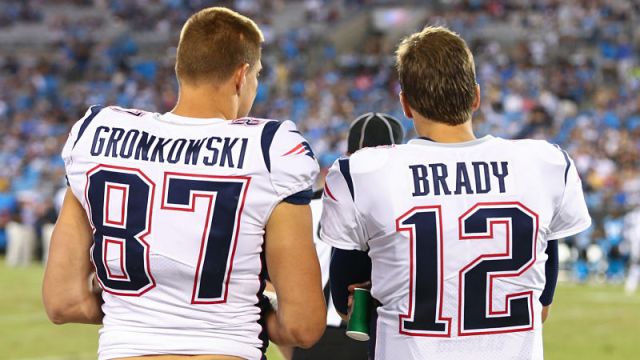 New England Patriots players Tom Brady and Rob Gronkowski