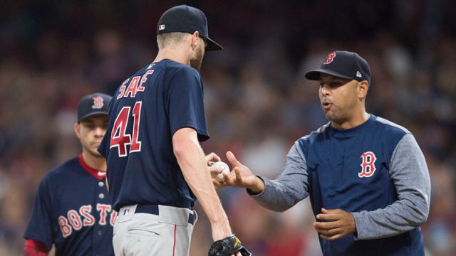 Boston Red Sox manager Alex Cora and pitcher Chris Sale