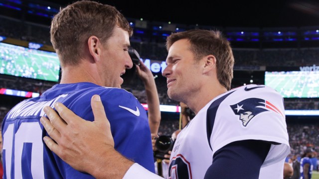 Former New York Giants quarterback Eli Manning and Tampa Bay Buccaneers quarterback Tom Brady
