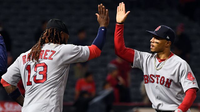 Hanley Ramirez and Boston Red Sox outfielder Mookie Betts