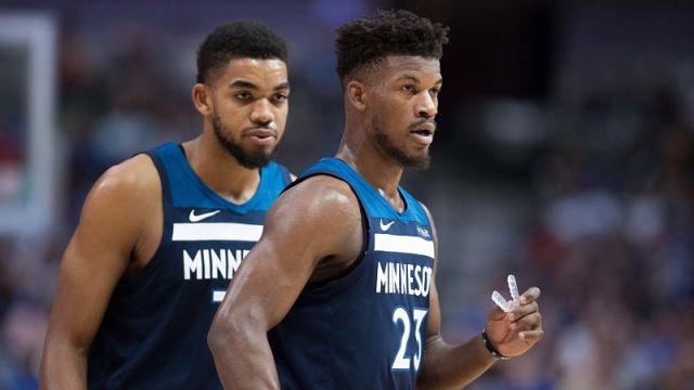 Minnesota Timberwolves forward Karl-Anthony Towns and guard Jimmy Butler