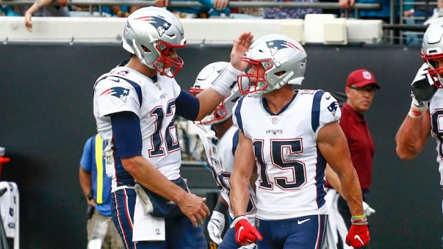 New England Patriots quarterback Tom Brady and wide receiver Chris Hogan