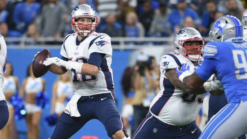 New England Patriots quarterback Tom Brady runs on the field during an NFL  preseason football game against the Detroit Lions in Detroit, Thursday,  Aug. 8, 2019. (AP Photo/Paul Sancya Stock Photo - Alamy