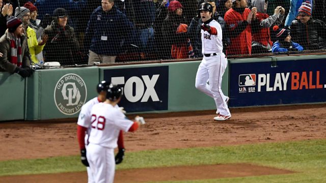 Boston Red Sox outfielders Andrew Benintendi and J.D. Martinez