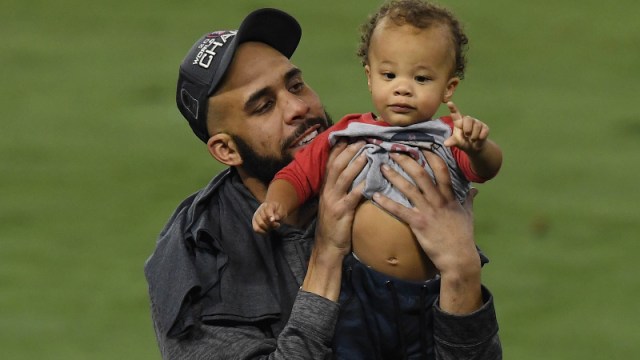 Boston Red Sox pitcher David Price and his son Xavier Price