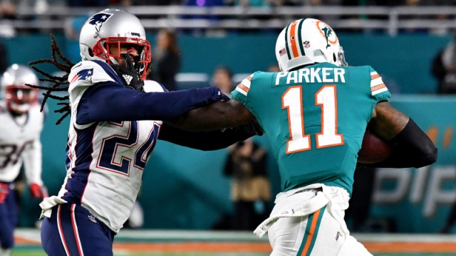 Miami Dolphins wide receiver DeVante Parker (11) and New England Patriots cornerback Stephon Gilmore
