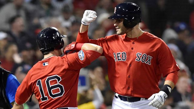 Boston Red Sox outfielders J.D. Martinez and Andrew Benintendi