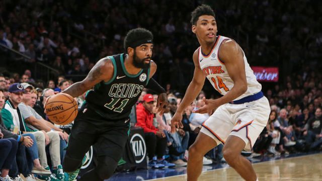 Boston Celtics guard Kyrie Irving and New York Knicks guard Allonzo Trier