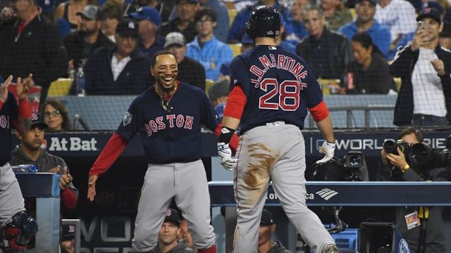 Boston Red Sox right fielder Mookie Betts and designated hitter J.D. Martinez