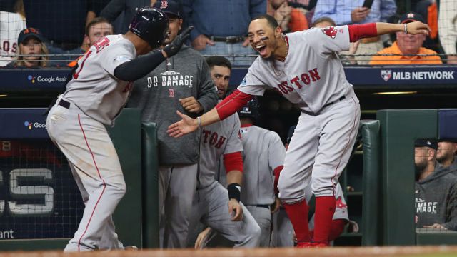 Boston Red Sox outfielder Mookie Betts and third baseman Rafael Devers