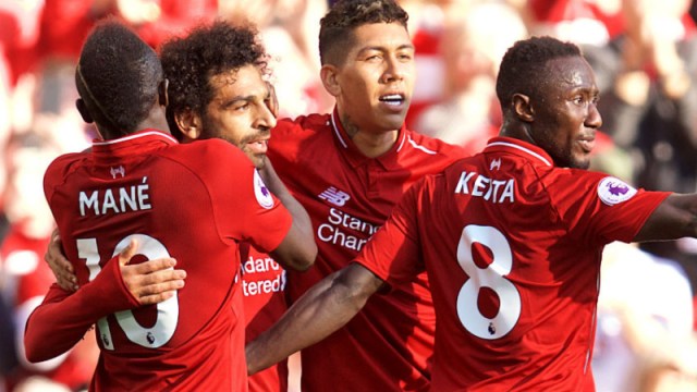Liverpool's Sadio Mane, Mohamed Salah, Roberto Firmino and Naby Keita