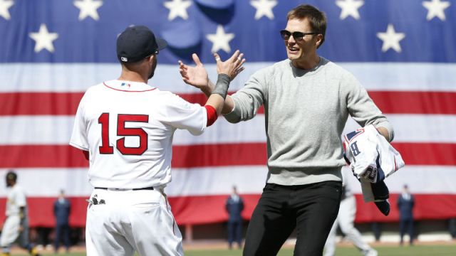 Boston Red Sox second baseman Dustin Pedroia and Tampa Bay Buccaneers quarterback Tom Brady