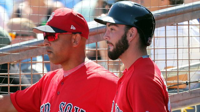 Boston Red Sox catcher Blake Swihart and manager Alex Cora