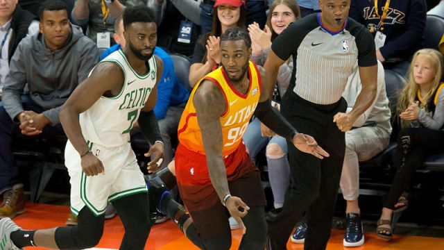 Boston Celtics guard Jaylen Brown and Utah Jazz forward Jae Crowder