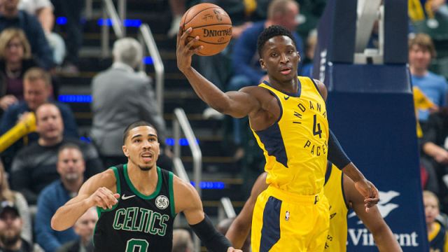 Boston Celtics forward Jayson Tatum and Indiana Pacers guard Victor Oladipo