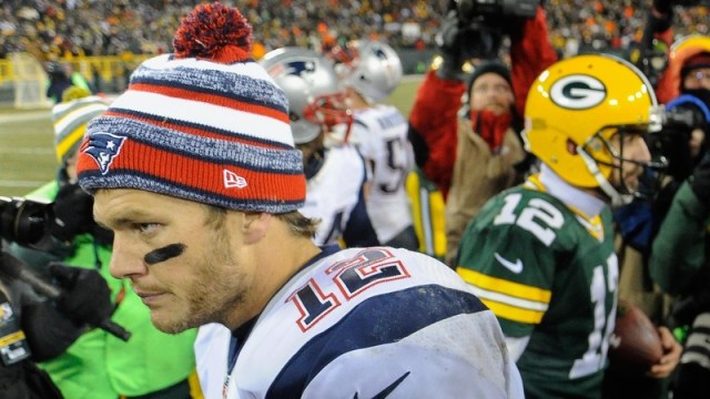 New England Patriots Quarterback Tom Brady And Green Bay Packers Quarterback Aaron Rodgers