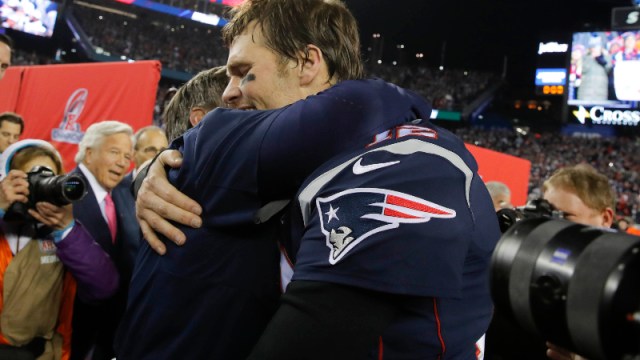 New England Patriots quarterback Tom Brady (right) and head coach Bill Belichcik