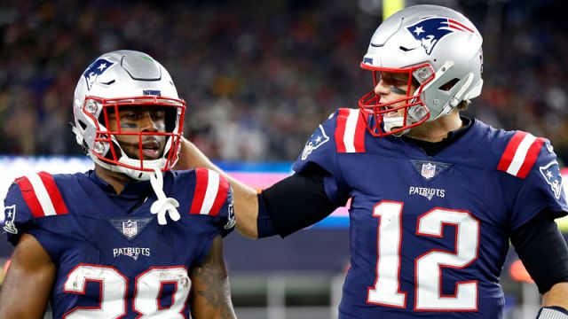 New England Patriots quarterback Tom Brady and running back James White
