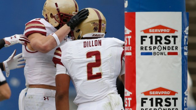 Boston College Eagles running back AJ Dillon (2) and wide receiver Michael Walker (3)