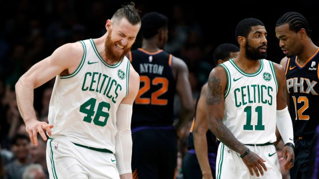 Boston Celtics' Aron Baynes And Kyrie Irving