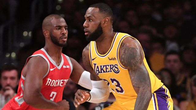Houston Rockets guard Chris Paul and Los Angeles Lakers forward LeBron James
