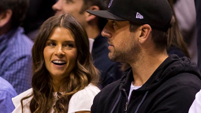 Former NASCAR driver Danica Patrick and Green Bay Packers quarterback Aaron Rodgers