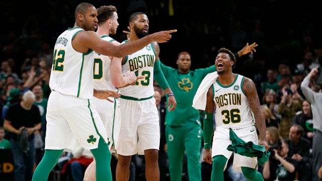 Boston Celtics forwards Al Horford, Gordon Hayward, Marcus Morris and guard Marcus Smart