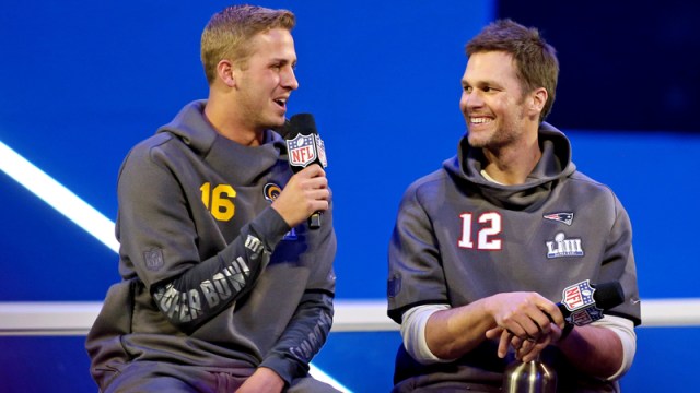 Los Angeles Rams Quarterback Jared Goff And New England Patriots Quarterback Tom Brady