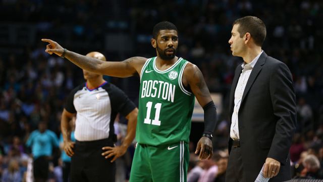 Boston Celtics guard Kyrie Irving and head coach Brad Stevens