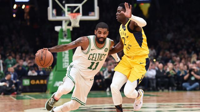 Boston Celtics guard Kyrie Irving and Indiana Pacers guard Darren Collison