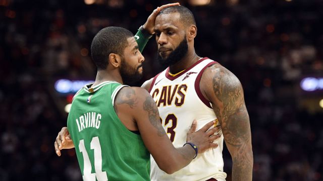 Boston Celtics guard Kyrie Irving and Los Angeles Lakers forward LeBron James
