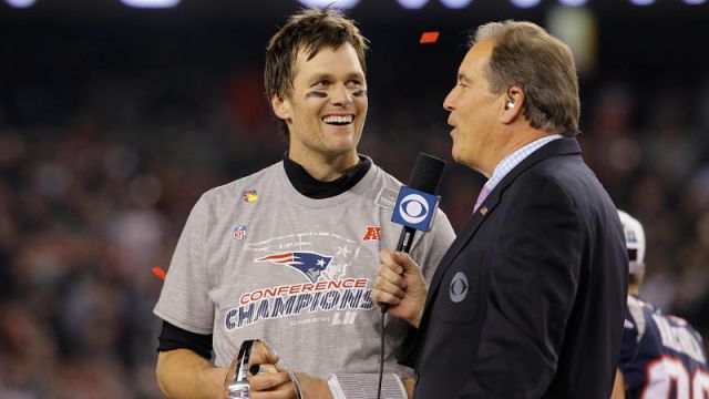 New England Patriots quarterback Tom Brady and CBS broadcaster Jim Nantz