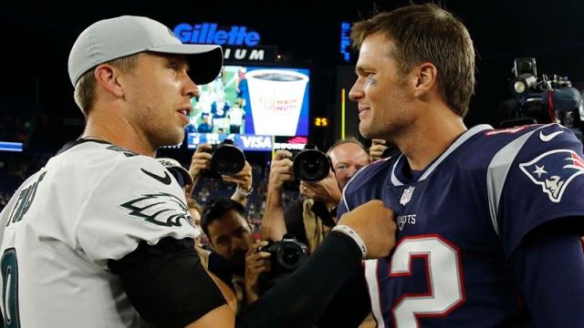 New England Patriots quarterback Tom Brady and Philadelphia Eagles quarterback Nick Foles