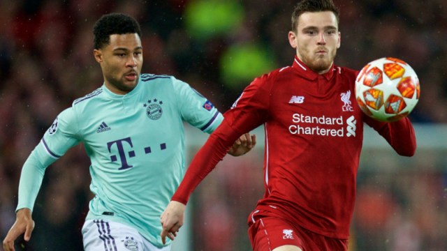 Bayern Munich winger Serge Gnabry (left) and Liverpool defender Andy Robertson