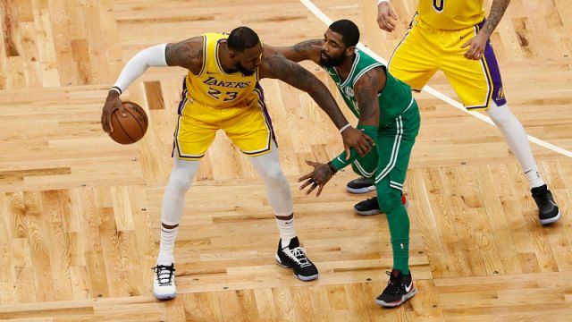 Los Angeles Lakers forward LeBron James and Boston Celtics guard Kyrie Irving