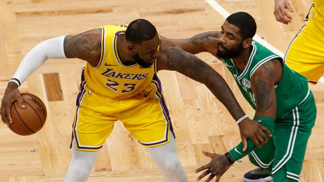 Los Angeles Lakers' LeBron James, Boston Celtics' Kyrie Irving