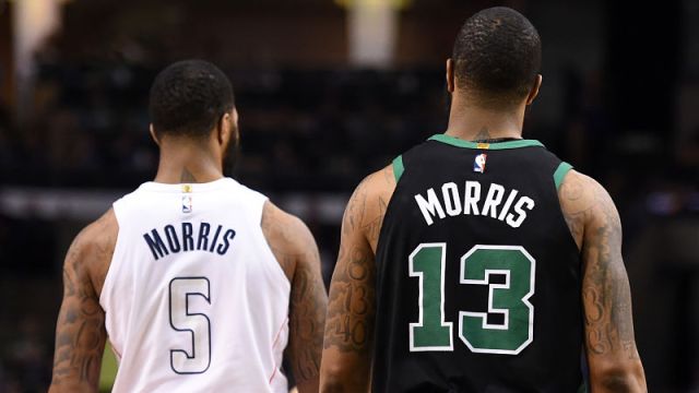 Oklahoma City Thunder forward Markieff Morris and Boston Celtics forward Marcus Morris