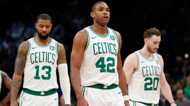 Boston Celtics' Marcus Morris, Al Horford And Gordon Hayward
