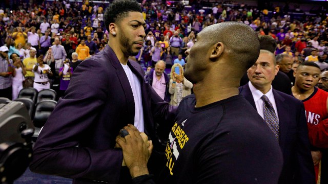 New Orleans Pelicans center Anthony Davis (left) and ex-NBA guard Kobe Bryant
