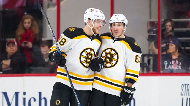 Boston Bruins forwards David Pastrnak and Brad Marchand