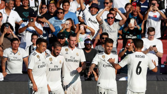 Real Madrid forward Gareth Bale (11) and teammates
