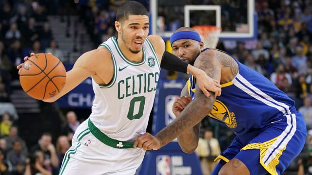 Boston Celtics forward Jayson Tatum and Golden State Warriors forward DeMarcus Cousins